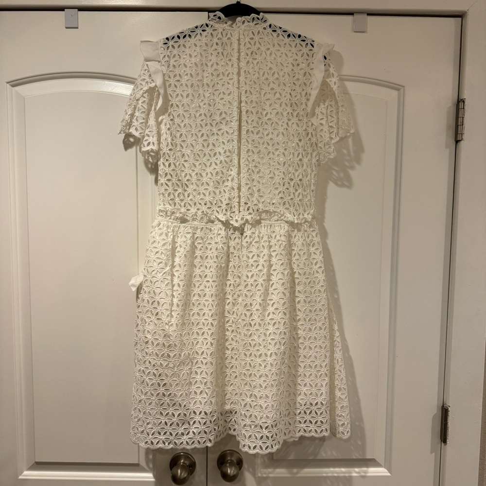 Self-Portrait White Eyelet Ruffle Detail Short Sleeve Dress Size 8 - Picture 5 of 12